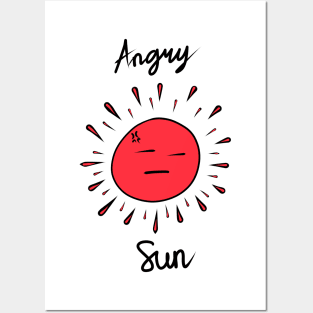 Angry Sun Red Hand Drawing Posters and Art